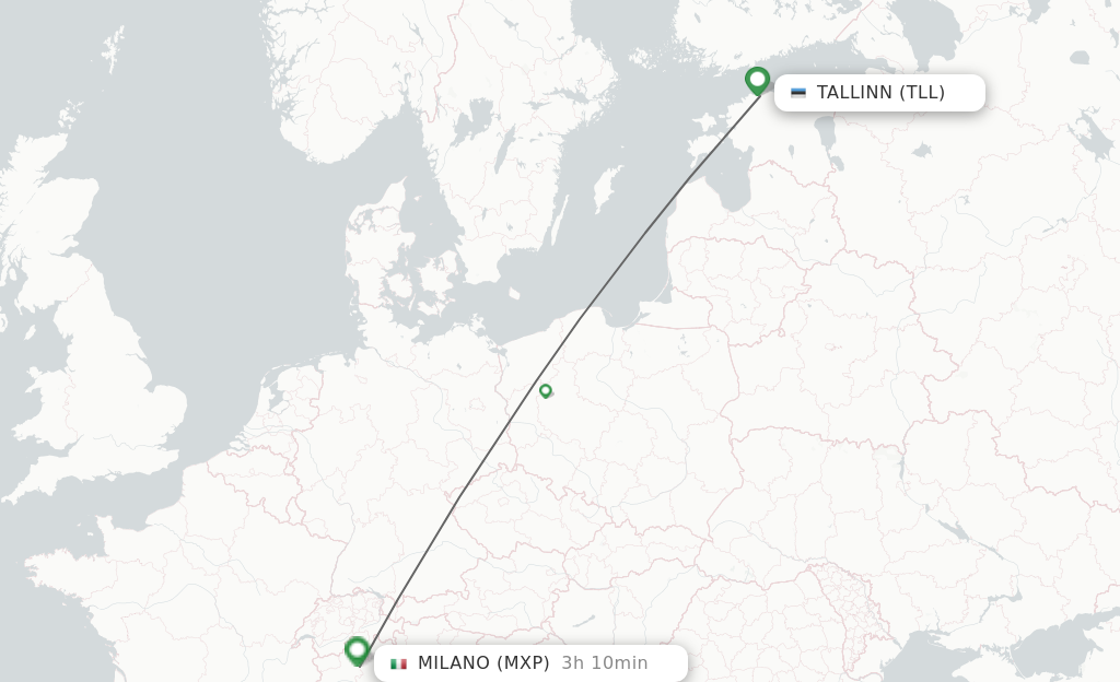 Flights from Tallinn to Milan route map