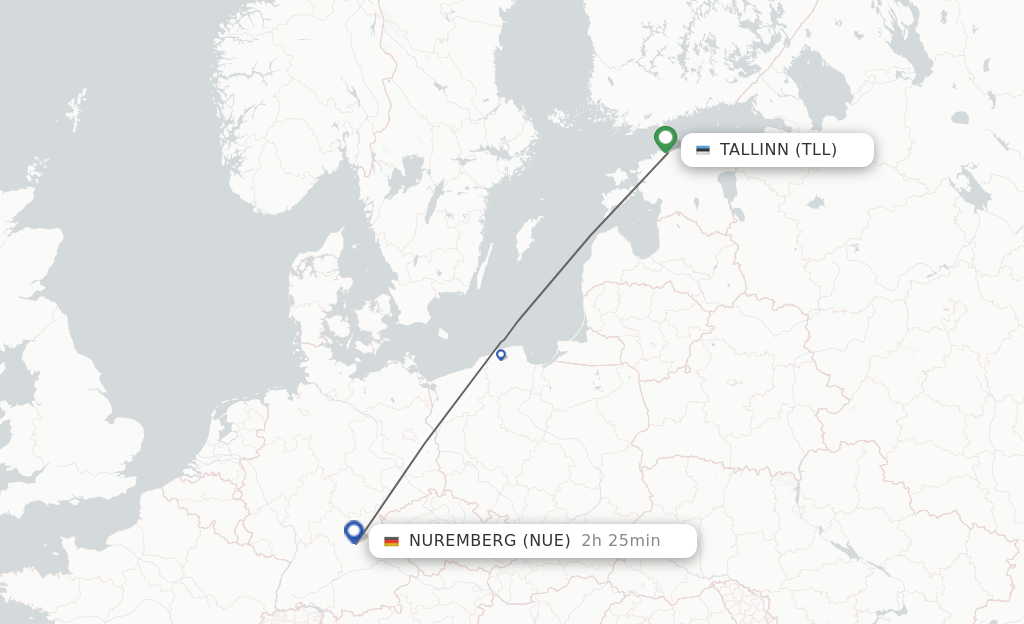 Flights from Tallinn to Nuremberg route map