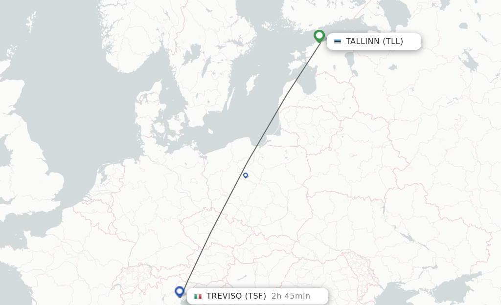 Flights from Tallinn to Venice route map