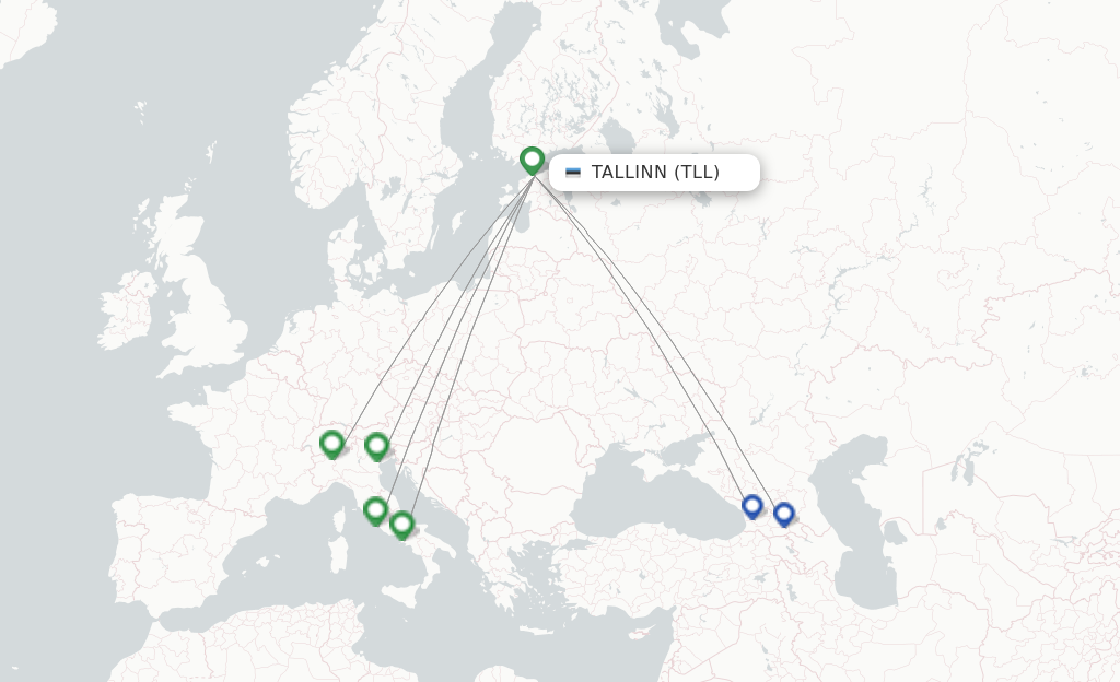 Route map with flights from Tallinn with Wizz Air