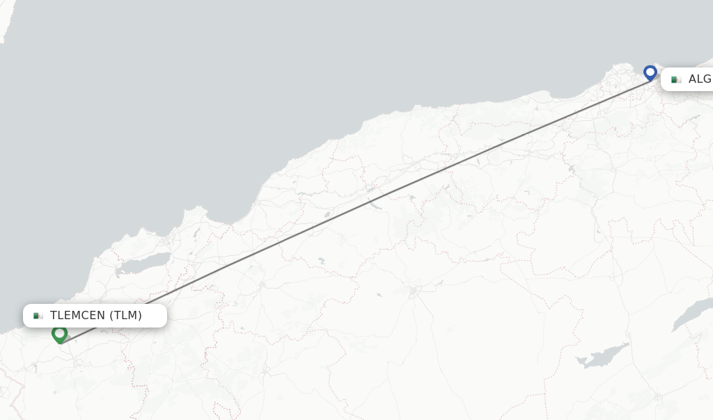 Flights from Tlemcen to Algiers route map