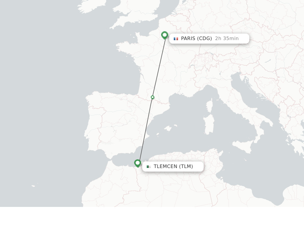 Flights from Tlemcen to Paris route map