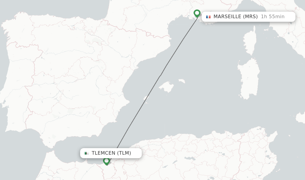 Flights from Tlemcen to Marseille route map