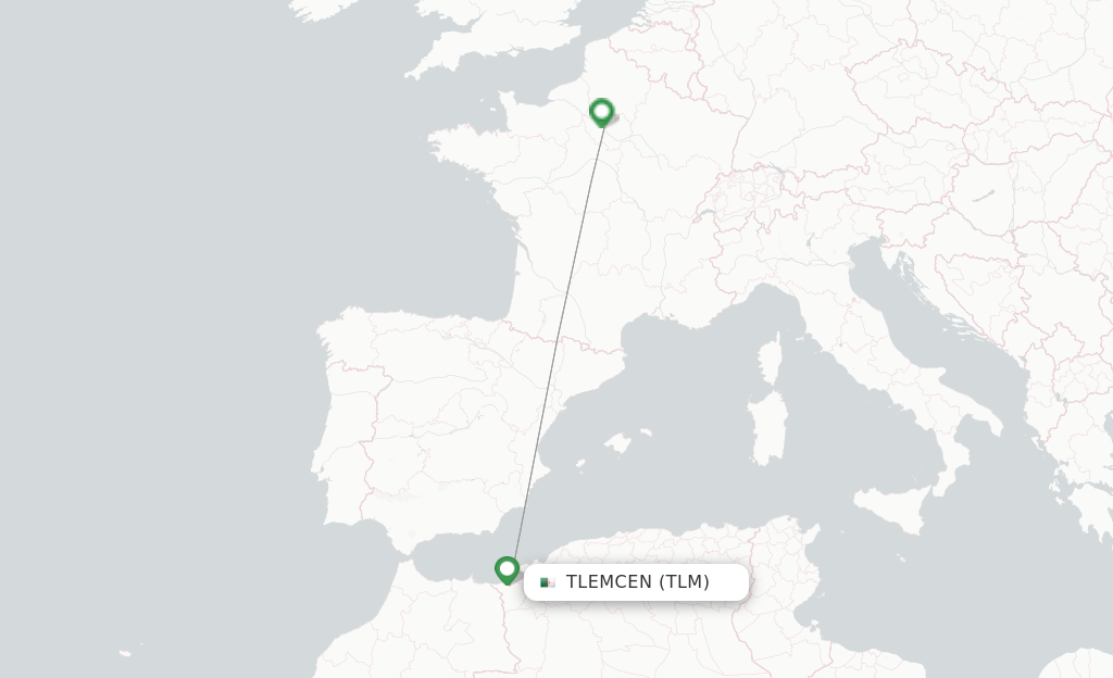 Route map with flights from Tlemcen with Transavia France