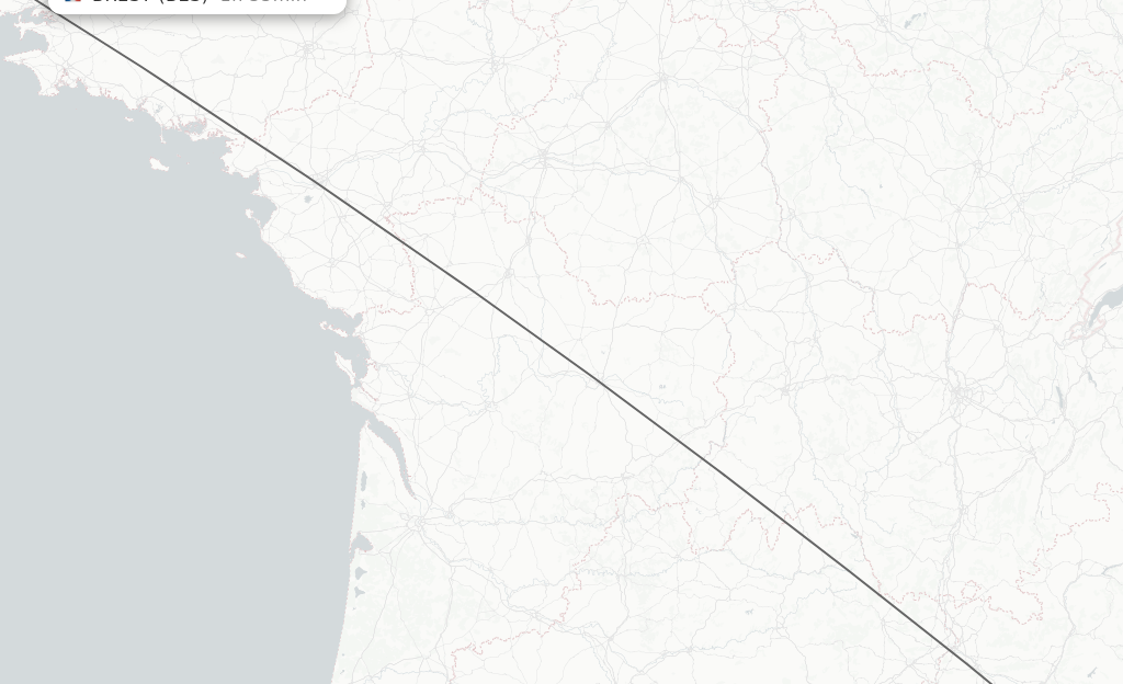 Flights from Toulon to Brest route map