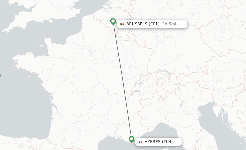 Flights from Toulon to Brussels route map