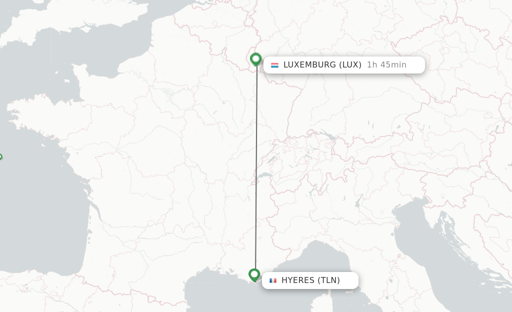 Flights from Toulon to Luxembourg route map
