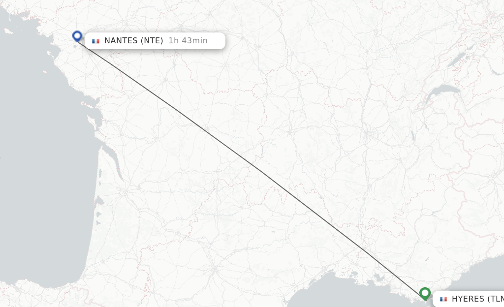 Flights from Toulon to Nantes route map
