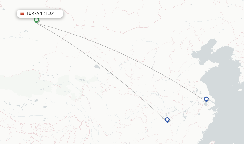 Route map with flights from Turpan with Air Travel