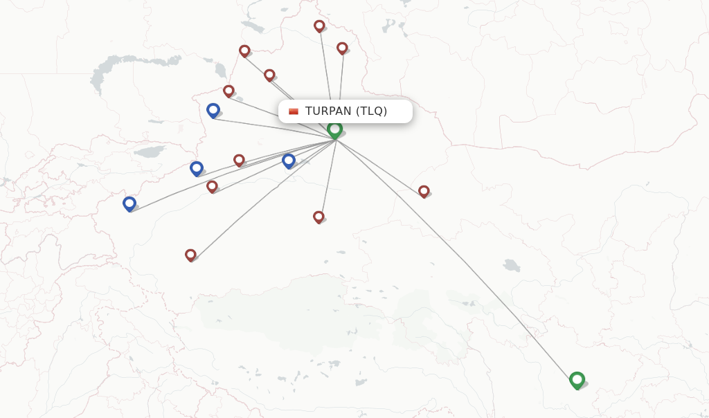 Route map with flights from Turpan with Chengdu Airlines