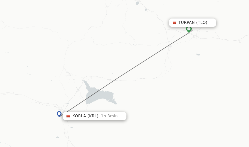 Flights from Turpan to Korla route map