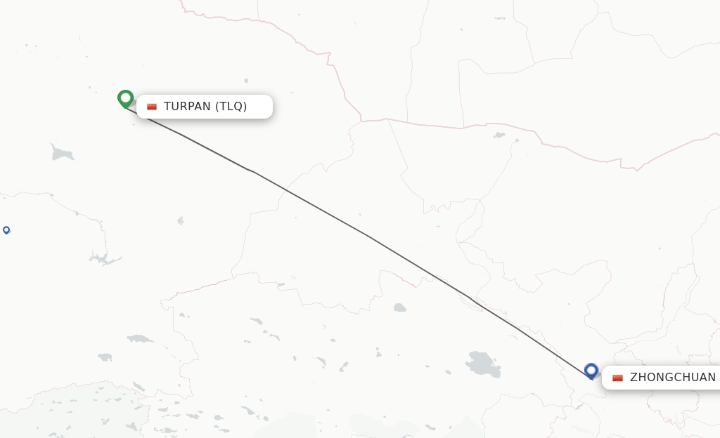 Flights from Turpan to Lanzhou route map