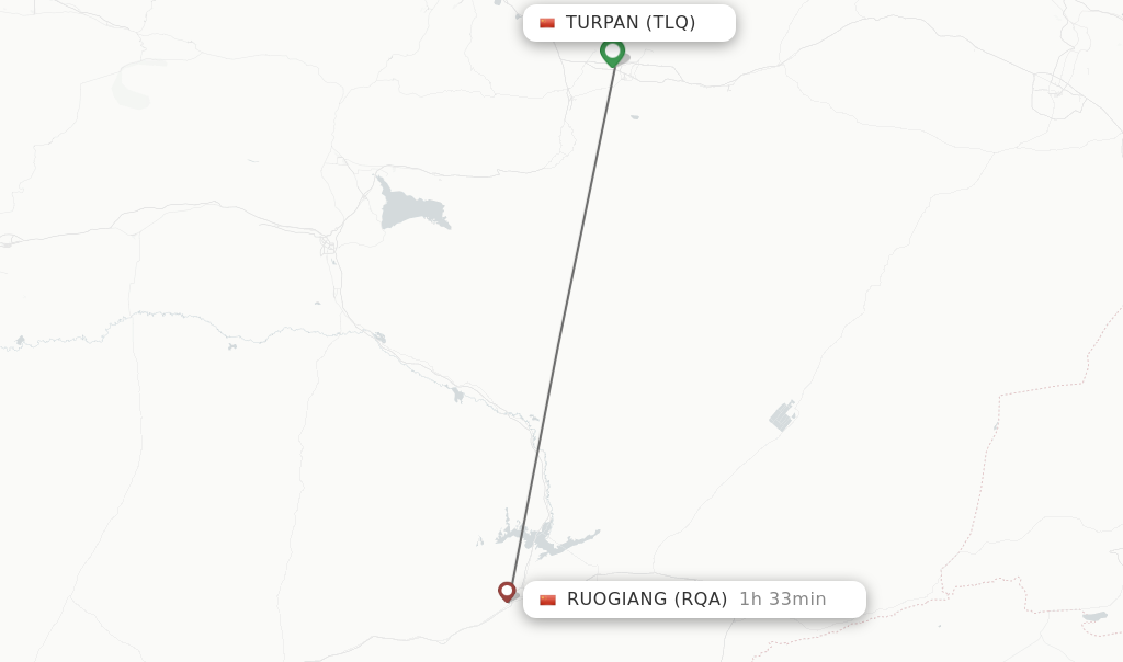 Flights from Turpan to Ruogiang route map