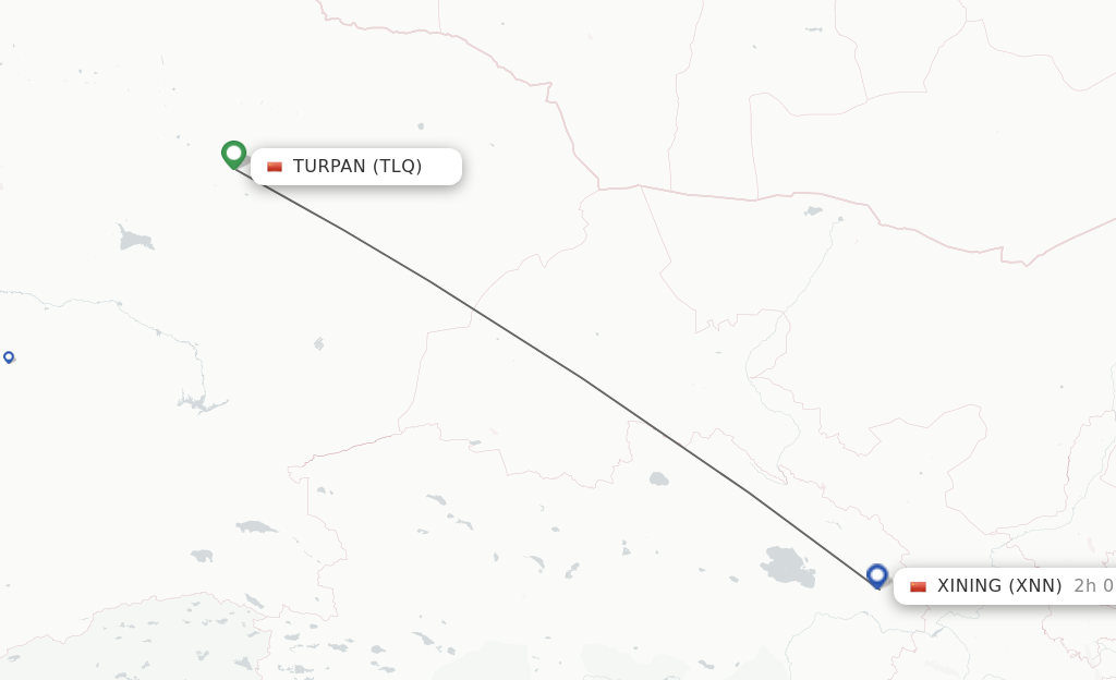 Flights from Turpan to Xining route map