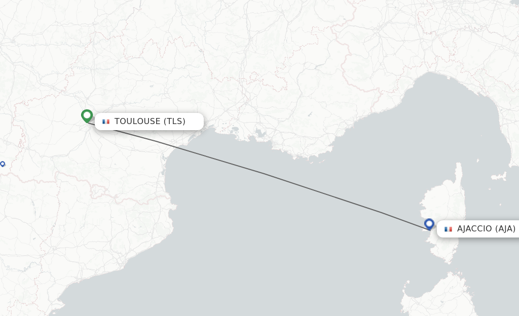 Flights from Toulouse to Ajaccio route map