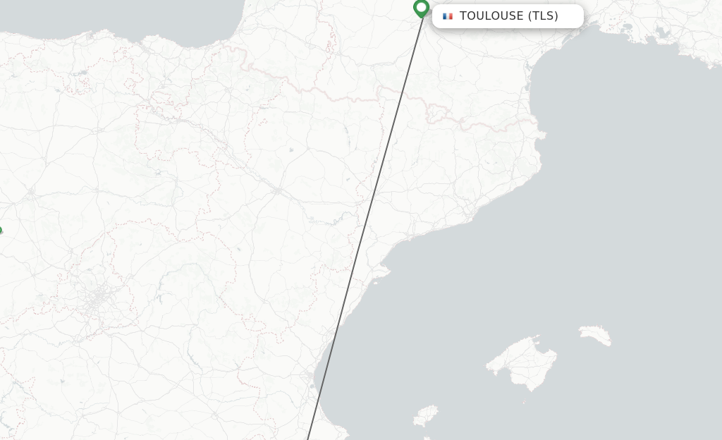 Flights from Toulouse to Alicante route map