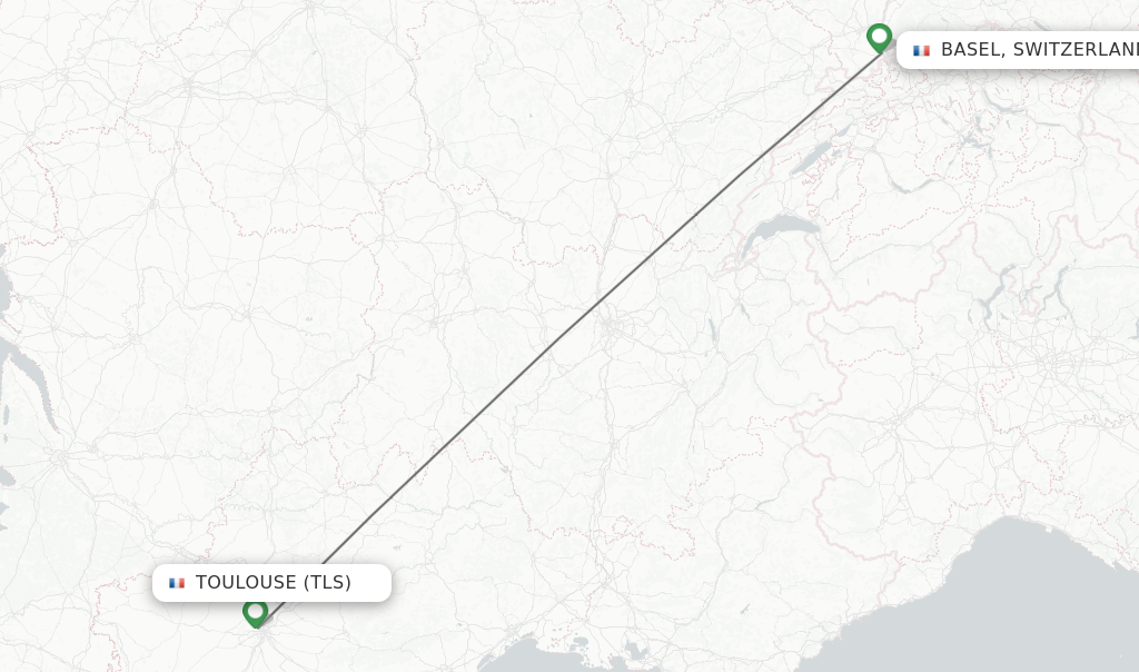 Flights from Toulouse to Basel, Switzerland/Mulhouse route map