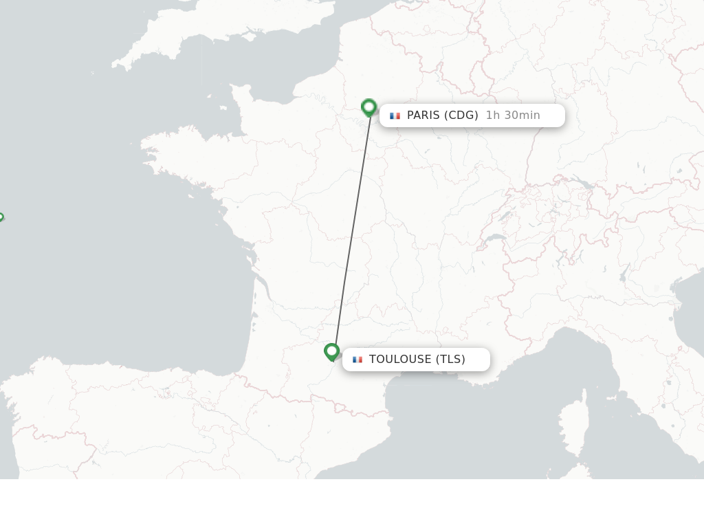 Flights from Toulouse to Paris route map