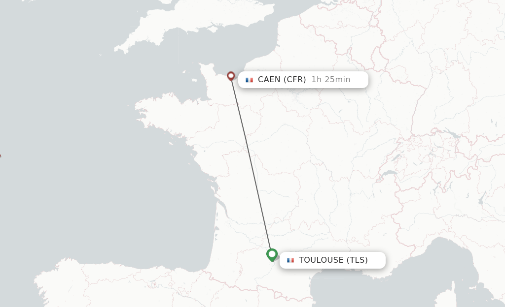 Flights from Toulouse to Caen route map