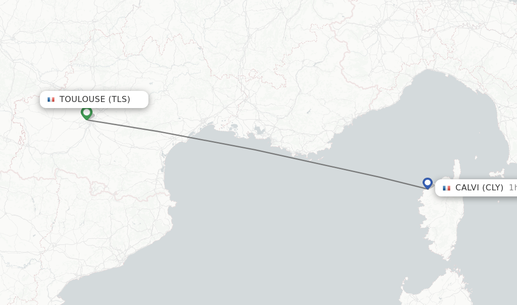 Flights from Toulouse to Calvi route map