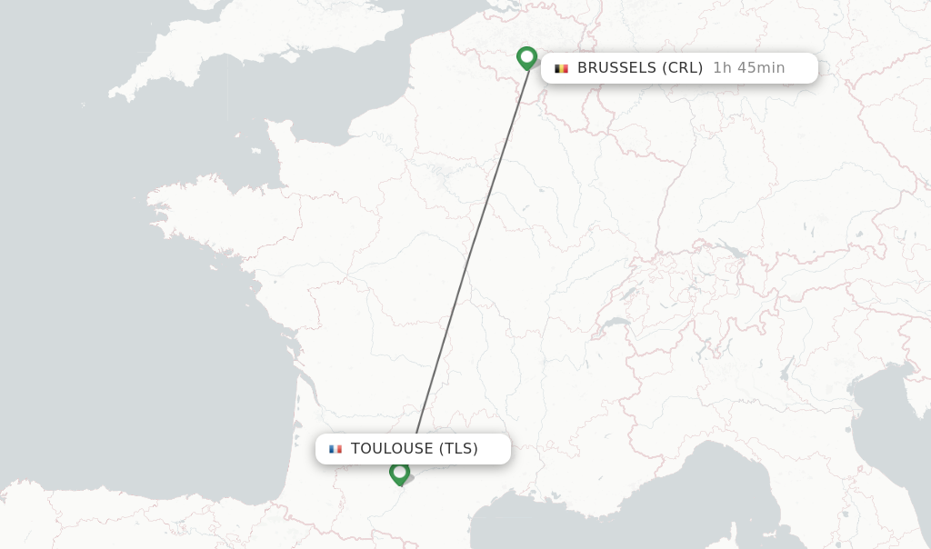 Flights from Toulouse to Brussels route map