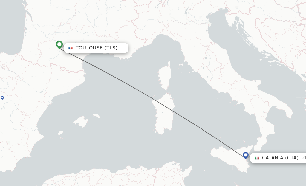 Flights from Toulouse to Catania route map