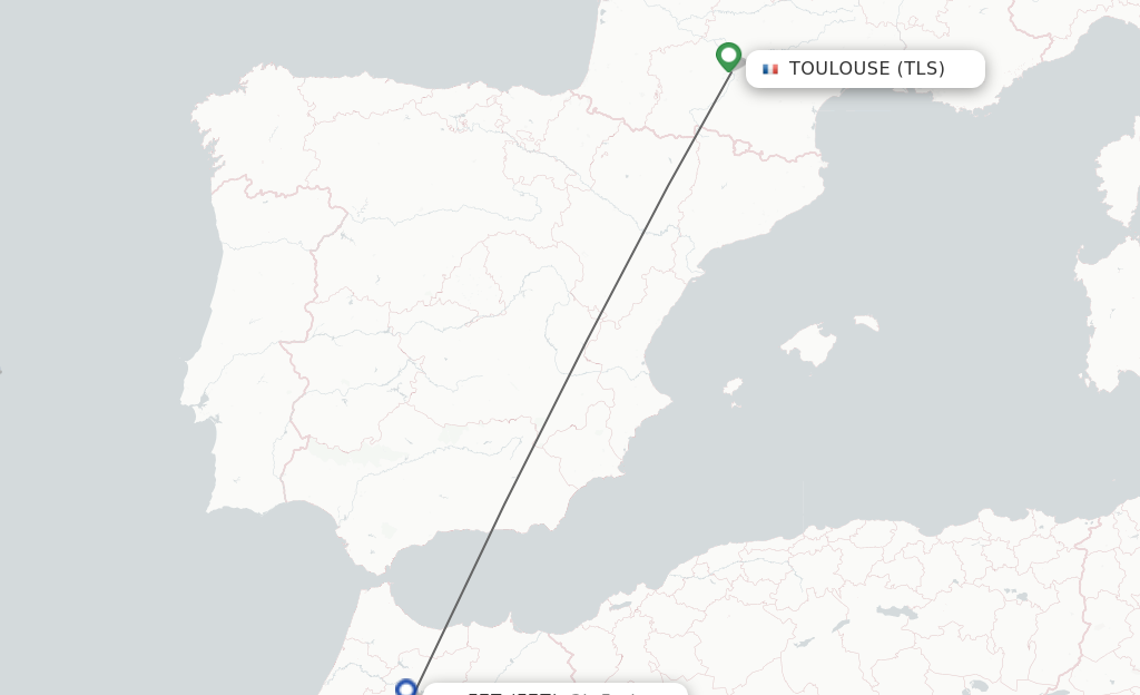 Flights from Toulouse to Fez route map