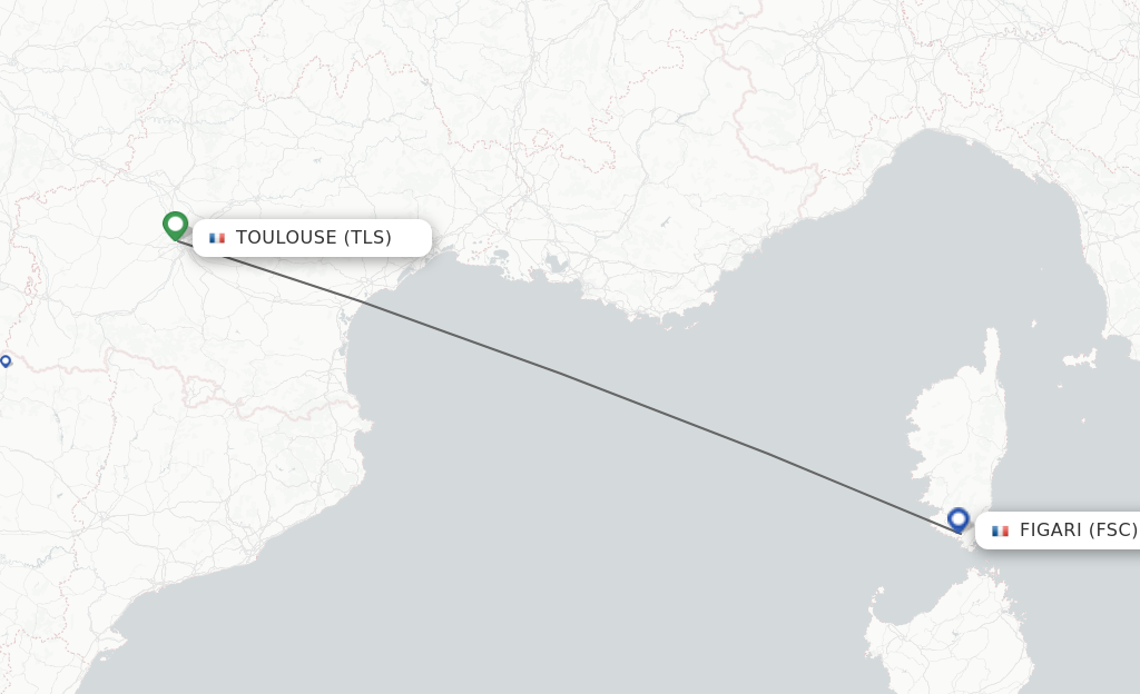 Flights from Toulouse to Figari route map