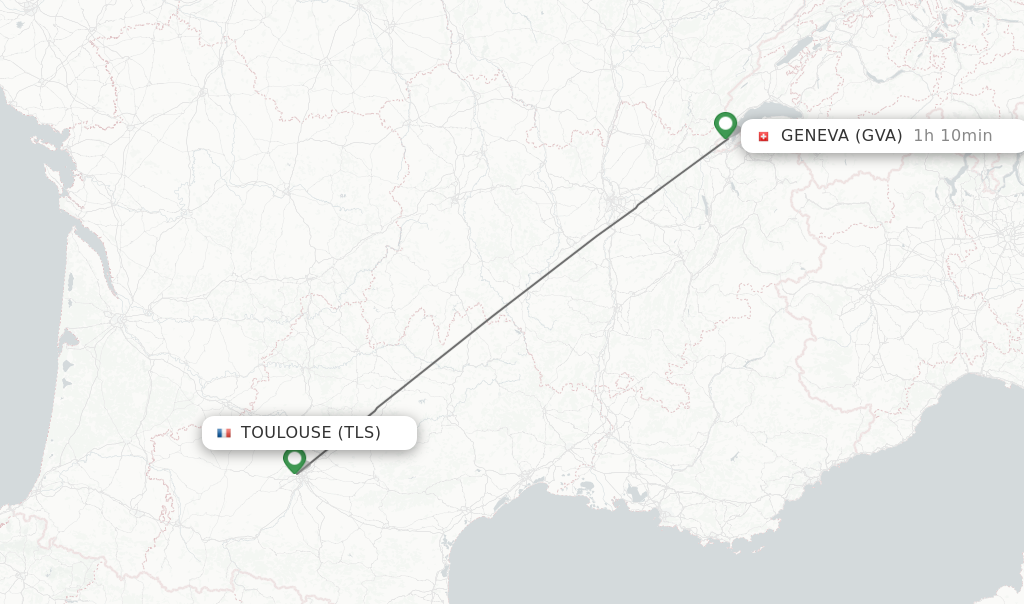 Flights from Toulouse to Geneva route map