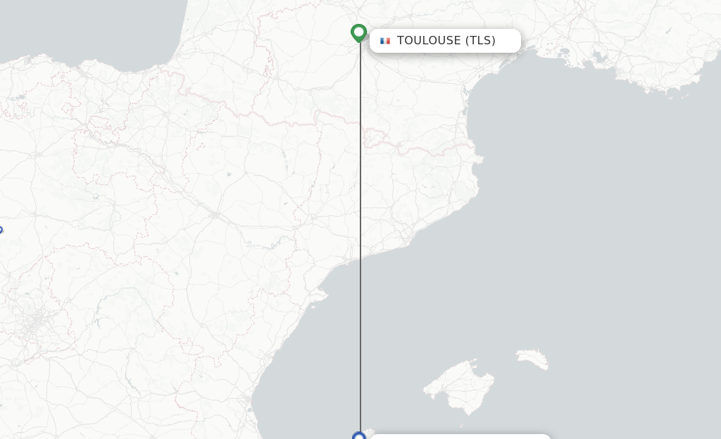 Flights from Toulouse to Ibiza route map