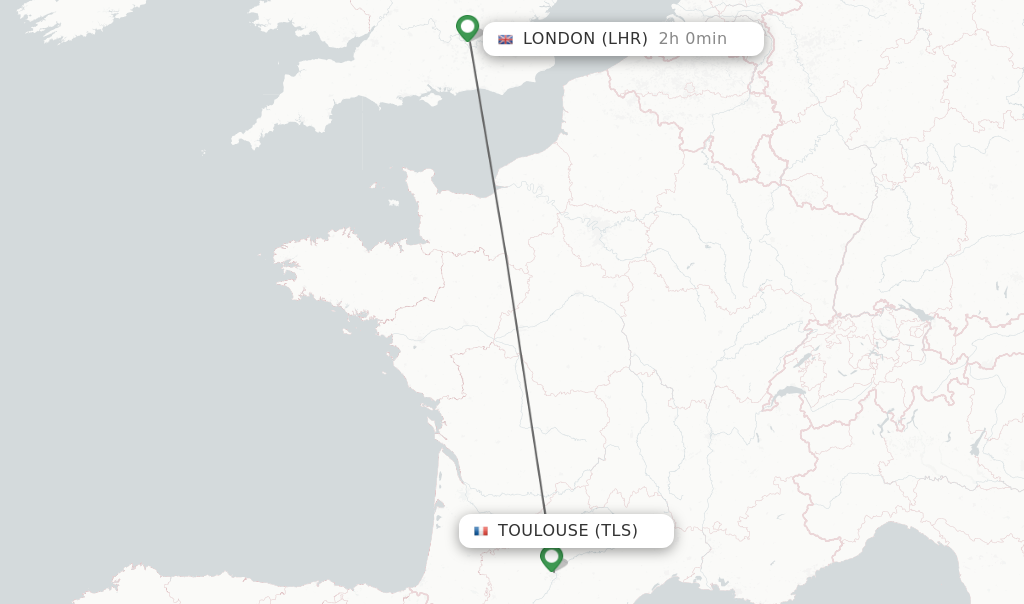 Flights from Toulouse to London route map