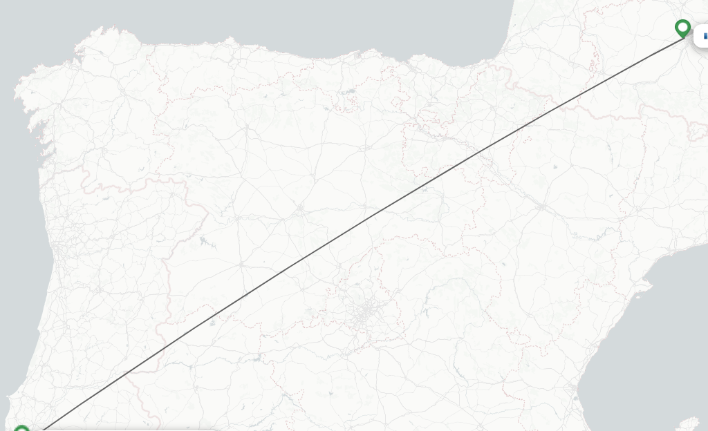 Flights from Toulouse to Lisbon route map