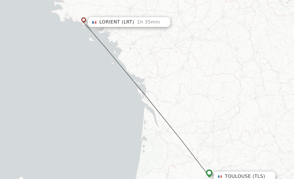 Flights from Toulouse to Lorient route map