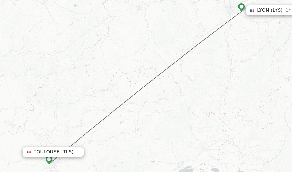 Flights from Toulouse to Lyon route map