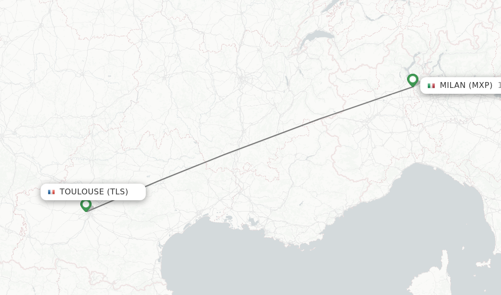 Flights from Milan to Toulouse route map