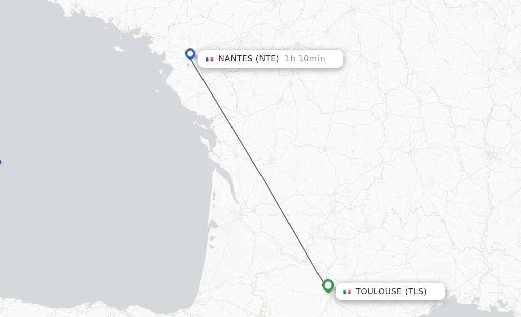 Flights from Toulouse to Nantes route map