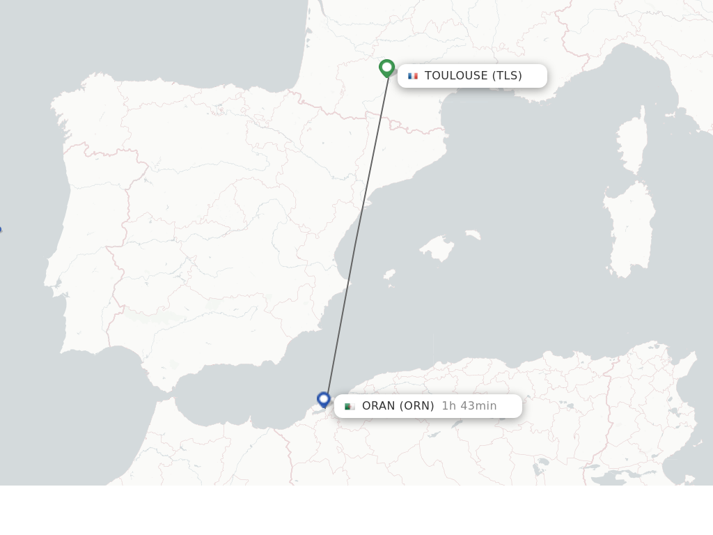 Flights from Toulouse to Oran route map