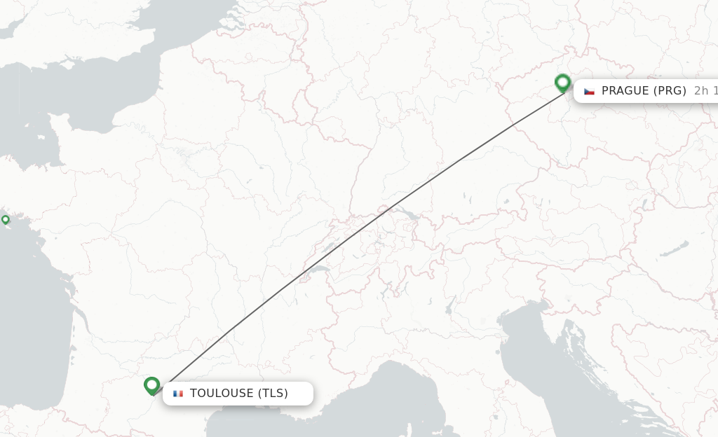 Flights from Toulouse to Prague route map