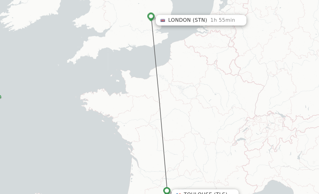 Flights from Toulouse to London route map