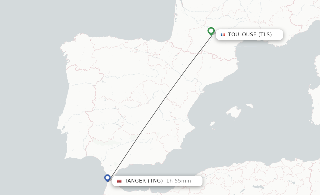Flights from Toulouse to Tangier route map