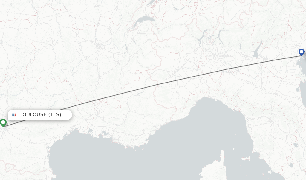 Flights from Toulouse to Venice route map