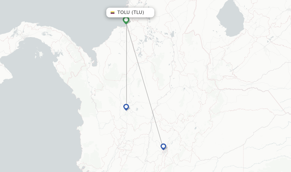 Route map with flights from Tolu with SATENA