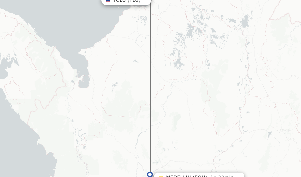 Flights from Tolu to Medellin route map