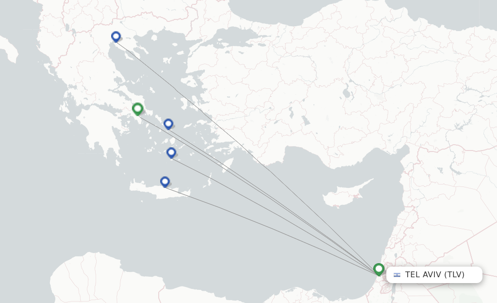 Route map with flights from Tel Aviv-Yafo with Aegean Airlines