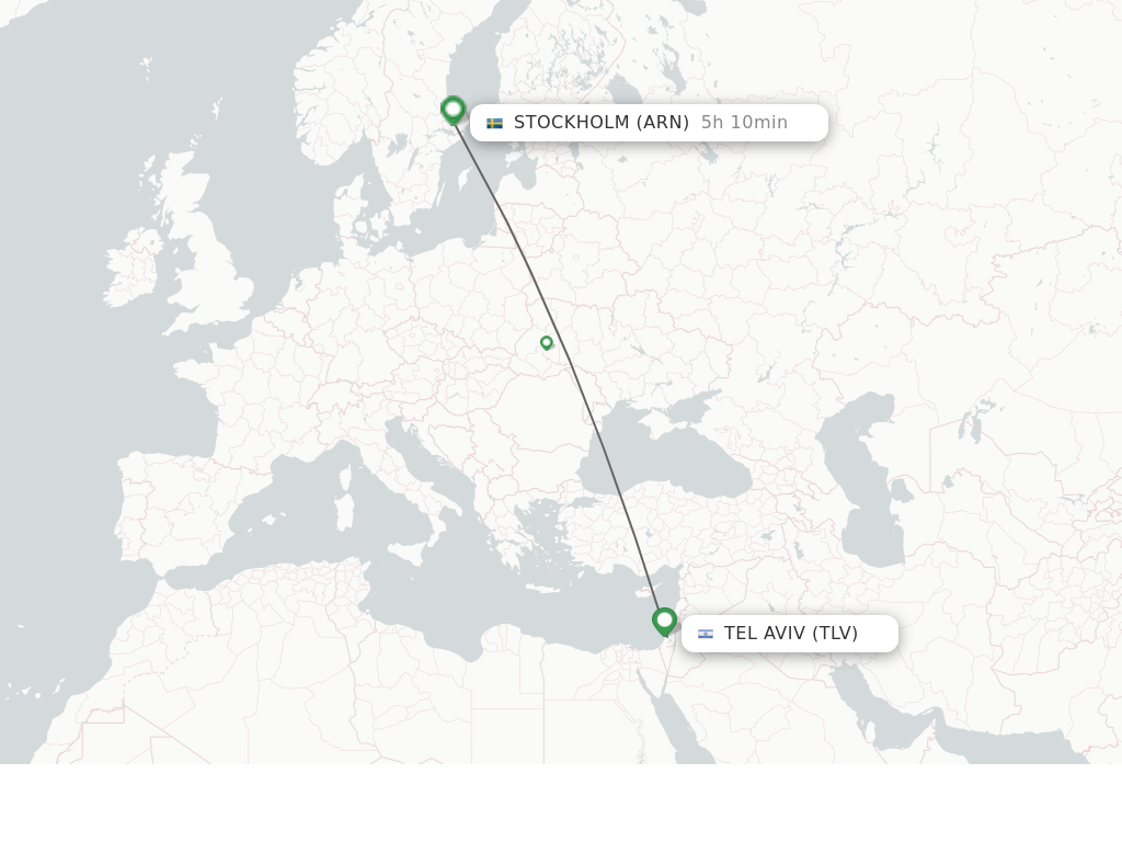 Flights from Tel Aviv-Yafo to Stockholm route map