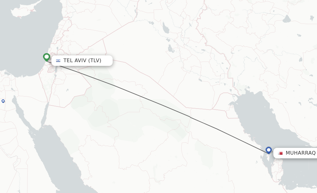 Flights from Tel Aviv-Yafo to Bahrain route map