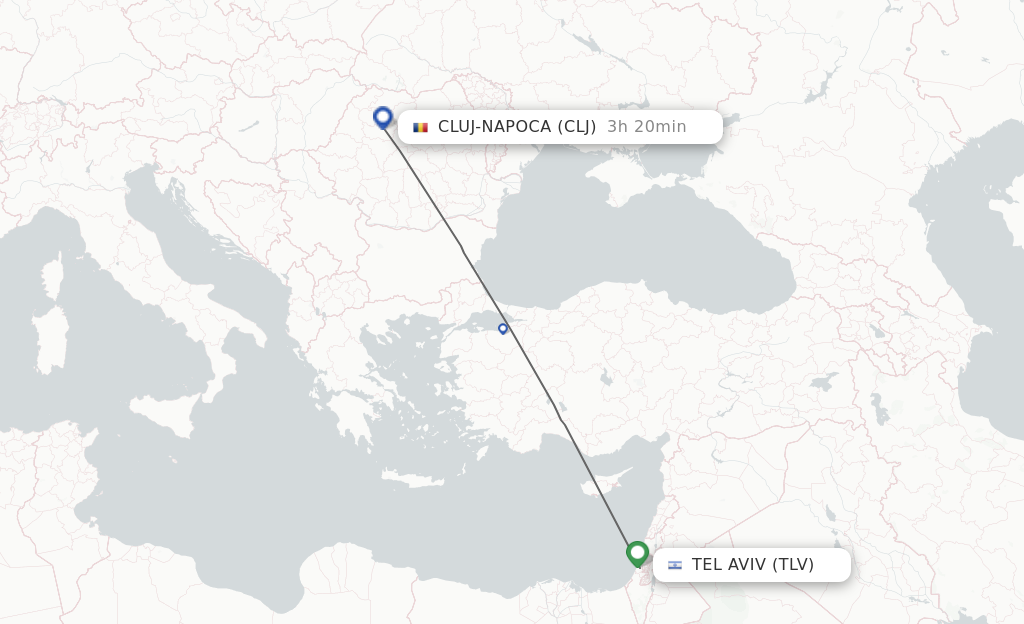 Flights from Tel Aviv-Yafo to Cluj-Napoca route map