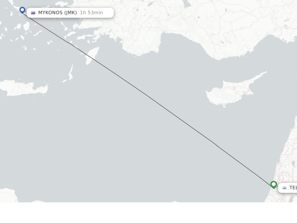 Flights from Tel Aviv to Mykonos route map