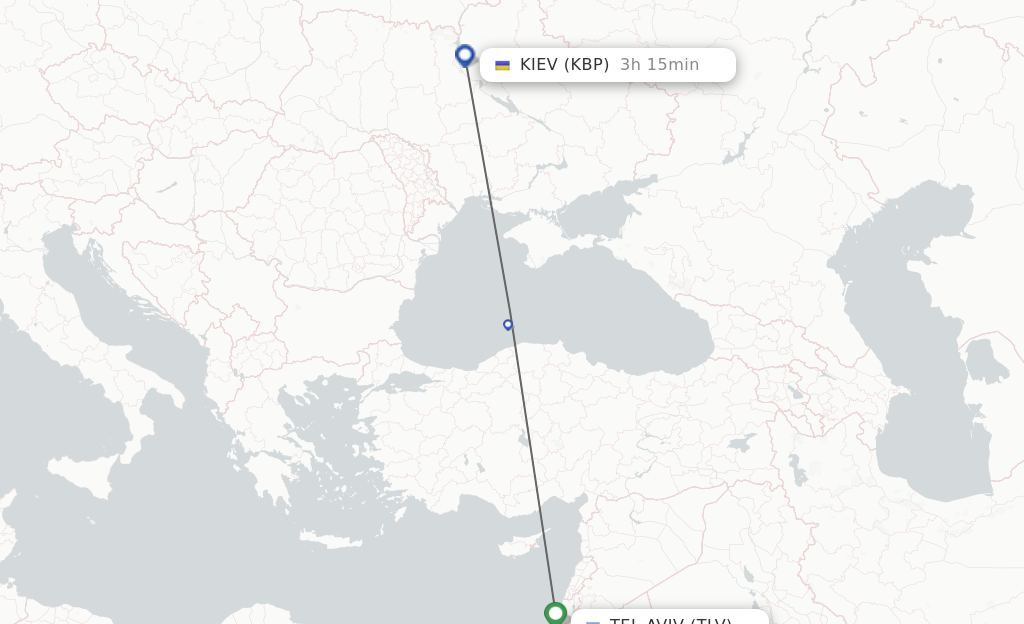 Flights from Tel Aviv-Yafo to Kiev/Kyiv route map