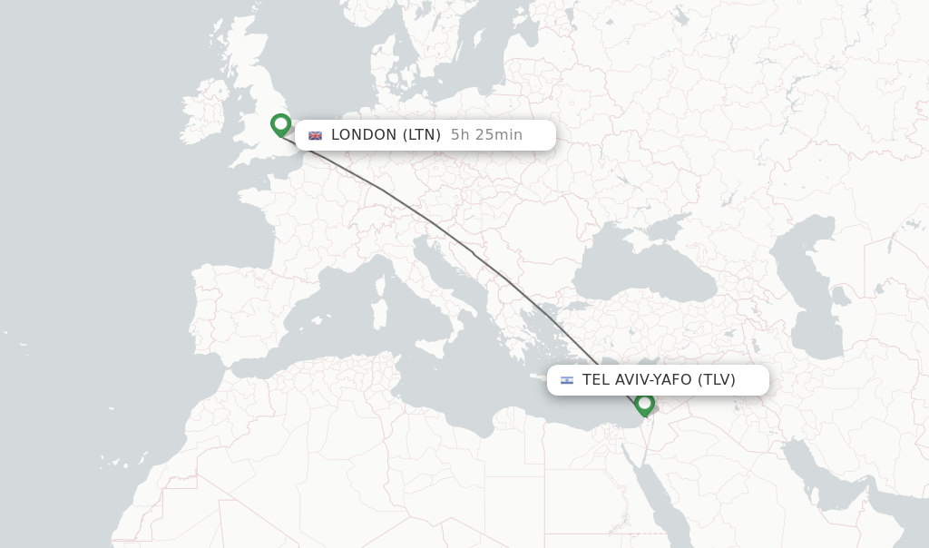 Flights from Tel Aviv-Yafo to London route map